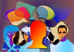 Animated colorful men and women with comment bubbles