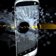 bullet penetrating through your smartphone in a black background