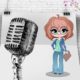 An animated girl speaking in front of a large mic