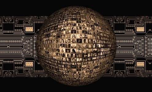 A sphere of photos with people