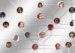 A network of people on top of a silver background